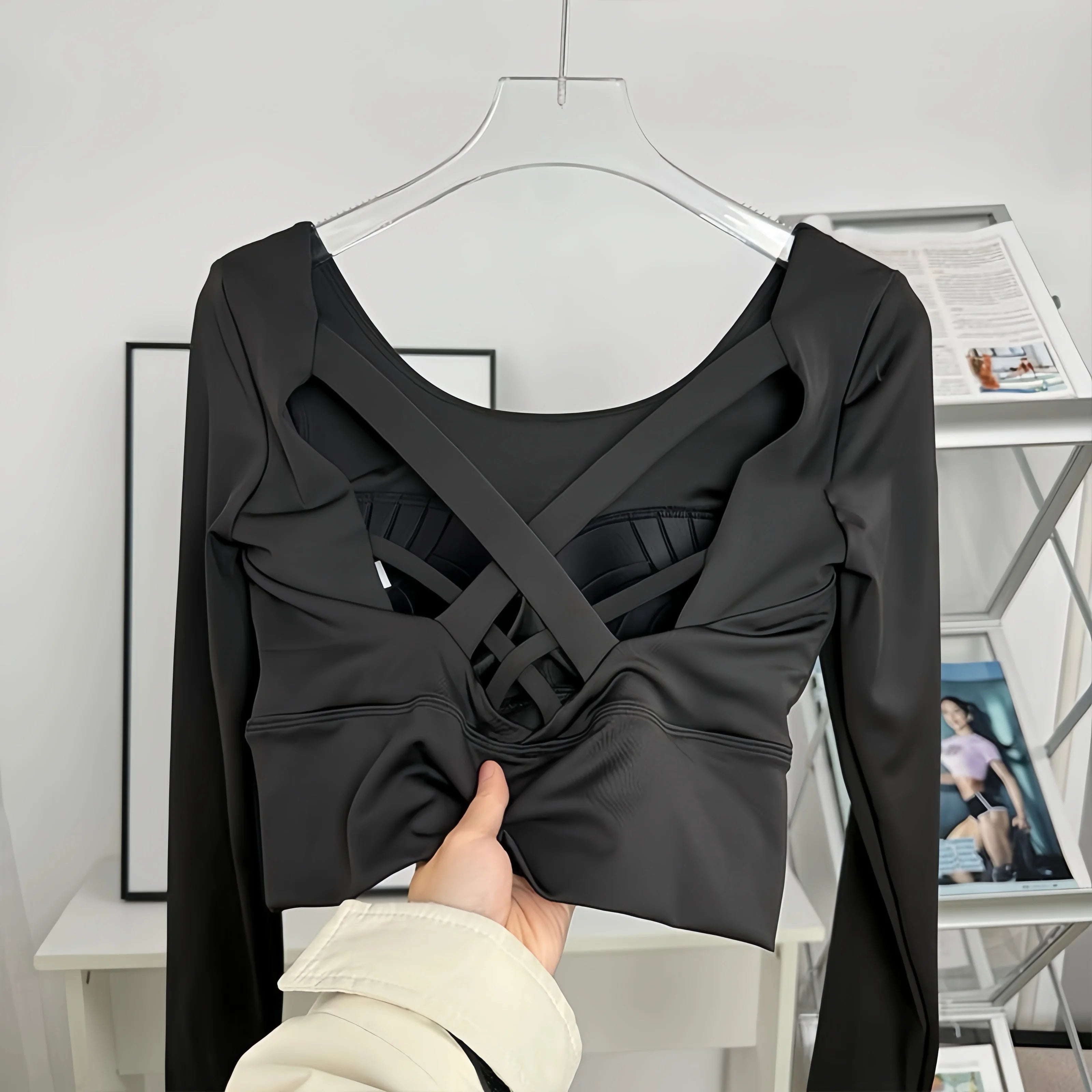 Long-Sleeve Top with Fixed Bra Pad - Glowbitz.store