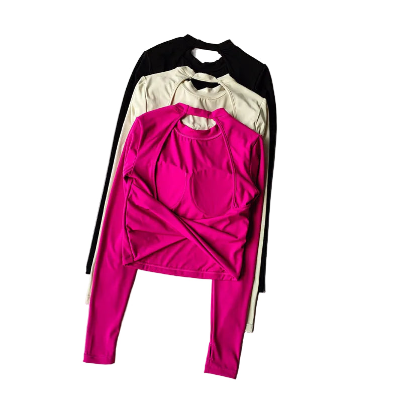 Sexy Big Backless Fitness T-shirt - Seamless Slim-Fit Long Sleeve - Glowbitz.store