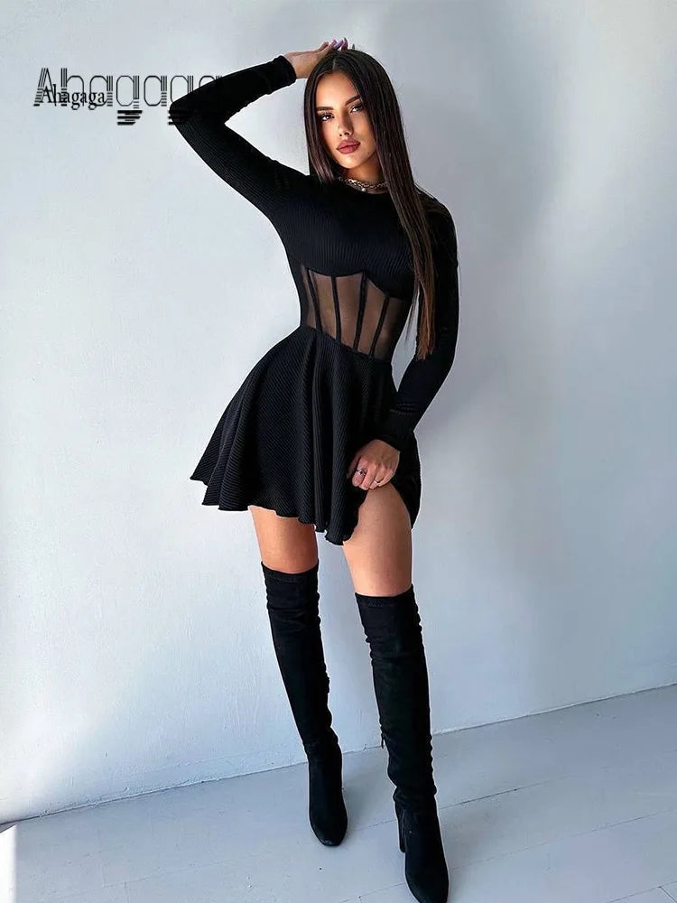 Sheer Knitted A-Line Mini Dress