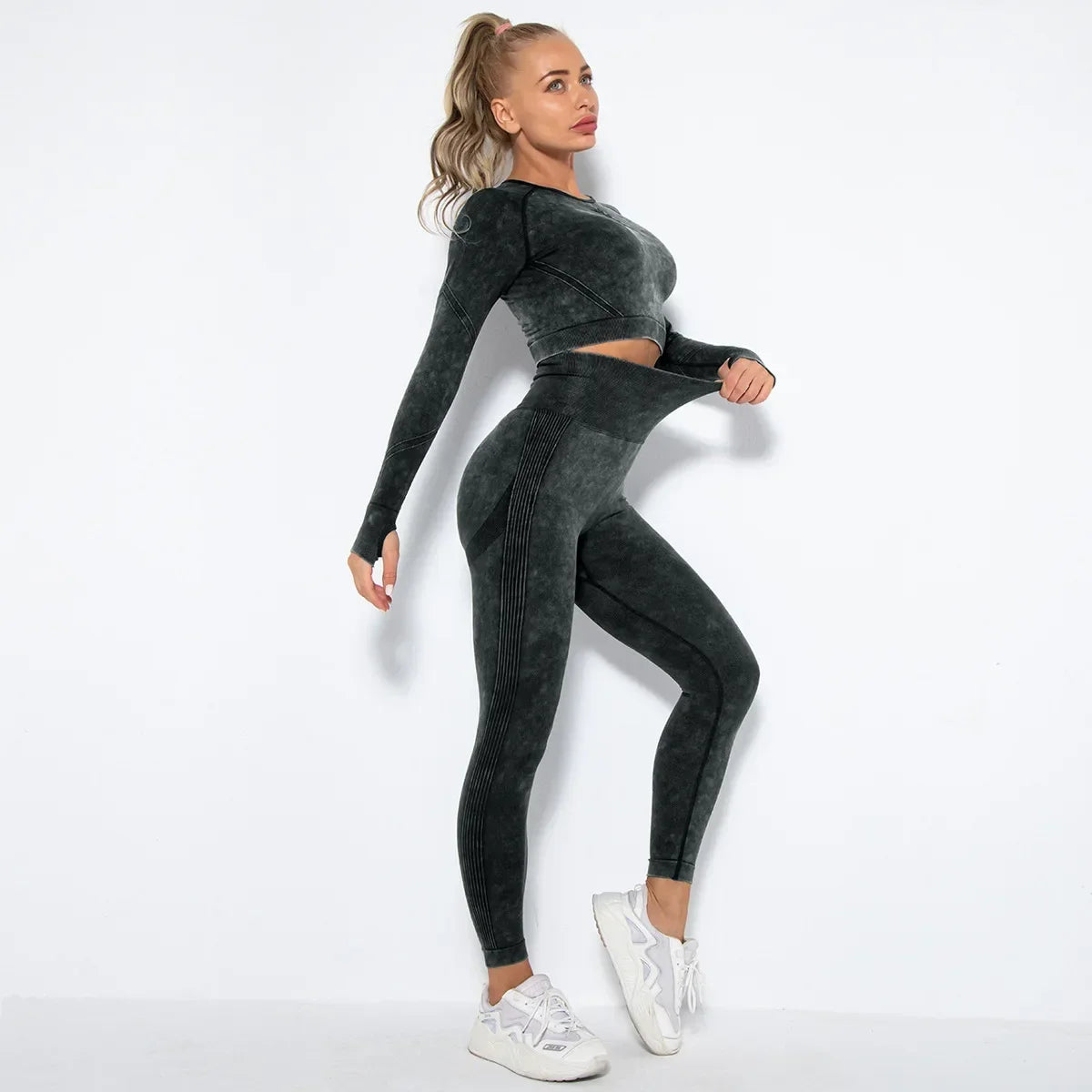 Long Sleeve Top & Hip-Lifting Leggings (2-Piece)