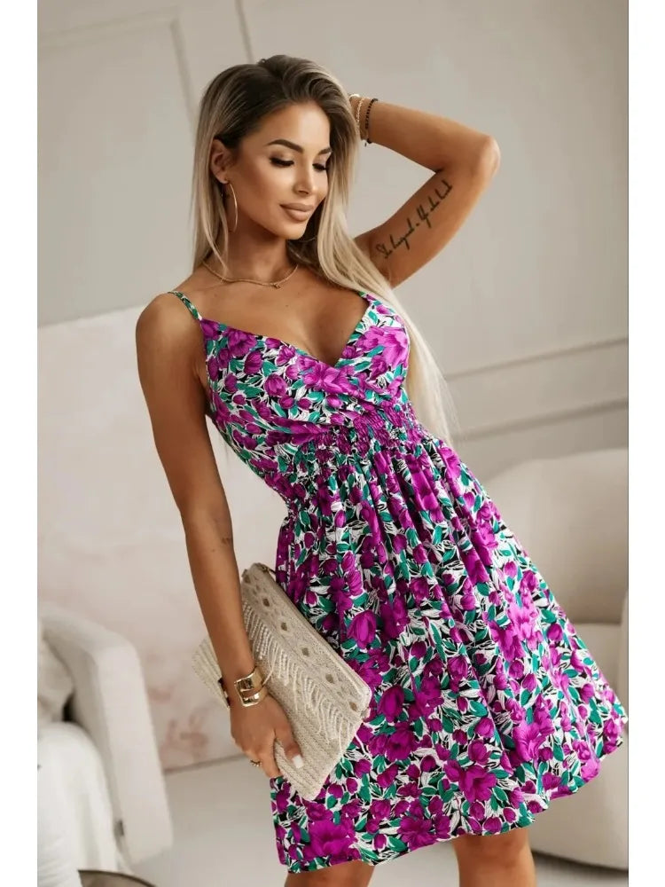 Floral Wrap Dress – Sexy Spaghetti Strap Pleated