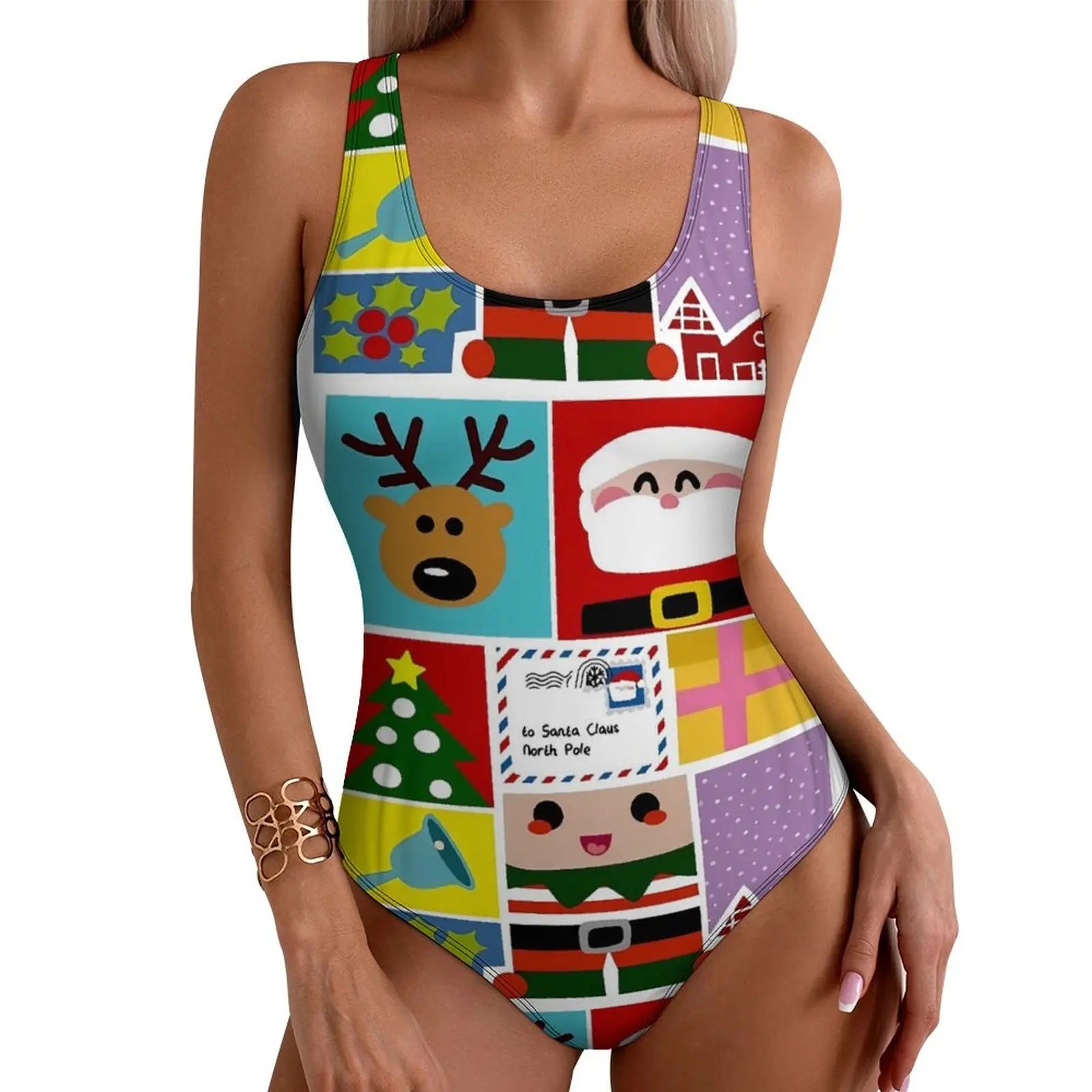 Christmas Santa Print Push Up One-Piece Swimsuit - Glowbitz.store