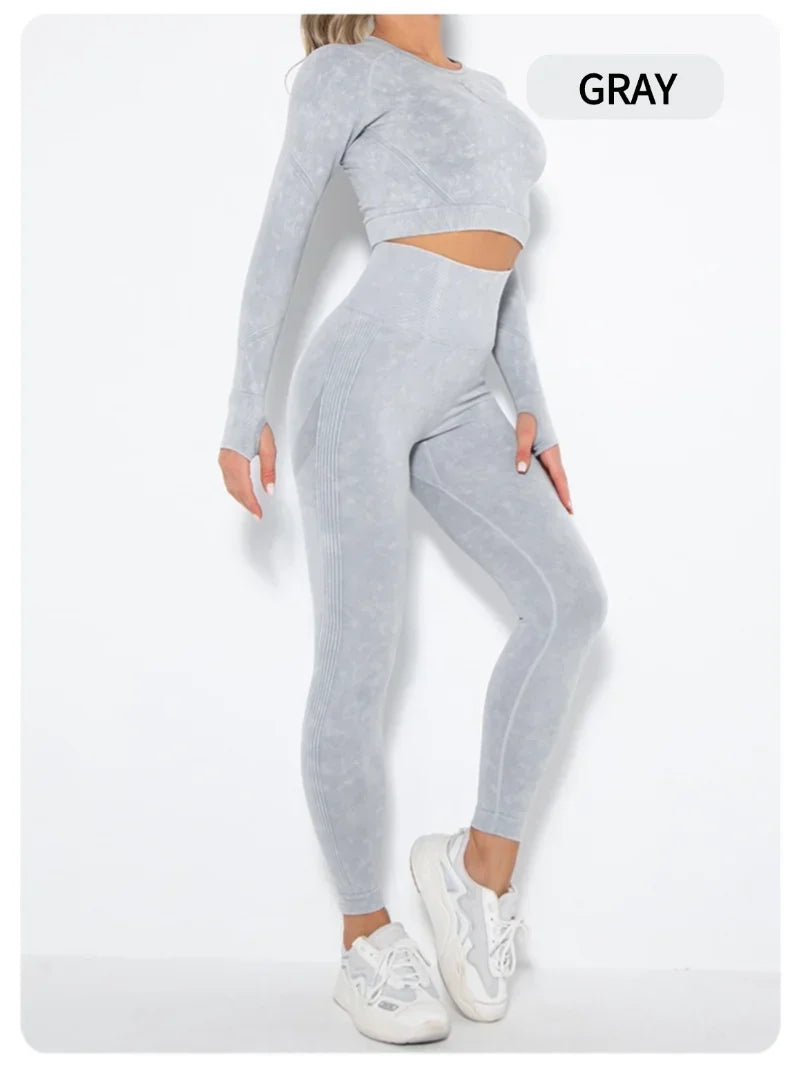 Long Sleeve Top & Hip-Lifting Leggings (2-Piece)