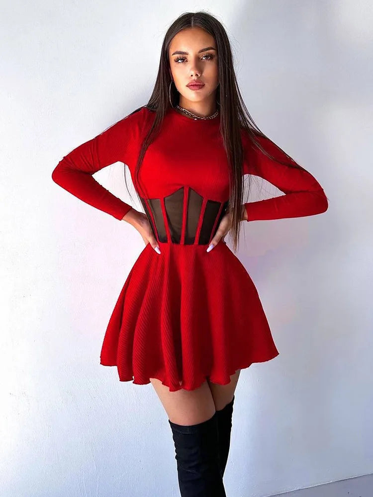 Sheer Knitted A-Line Mini Dress