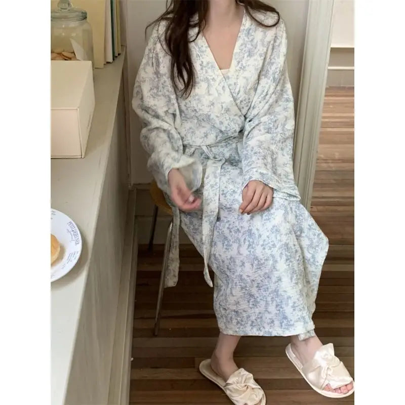 Long-Sleeve Printed Kimono Bathrobe