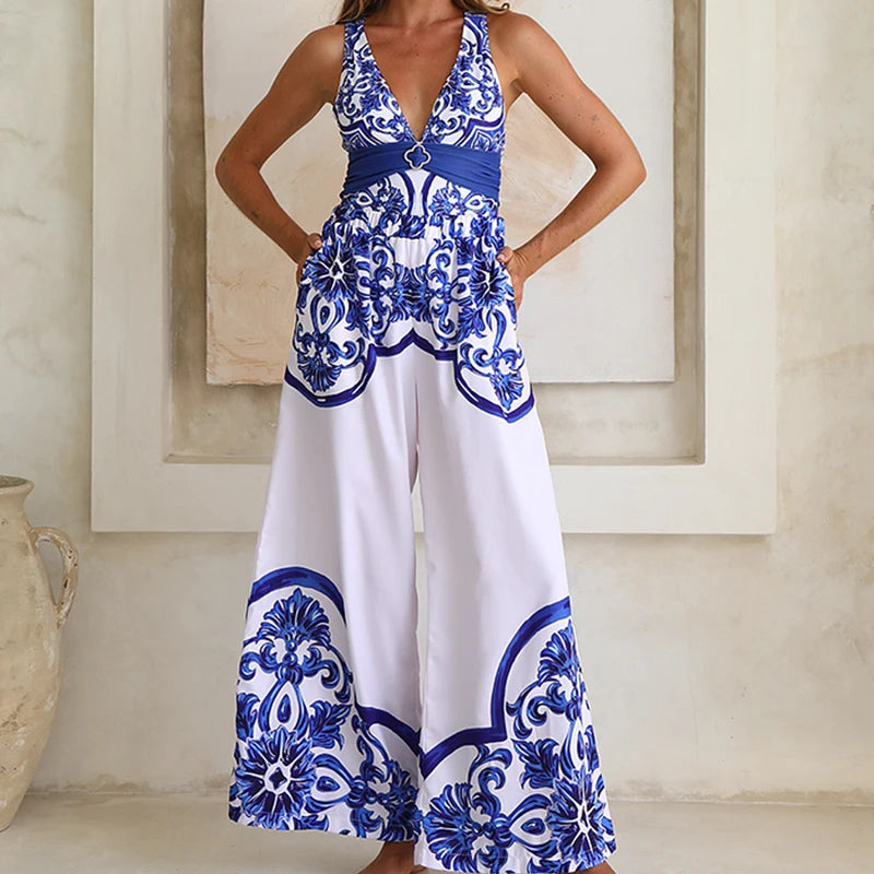 Majolica Print One-Piece Swimsuit Set with Beach Dress