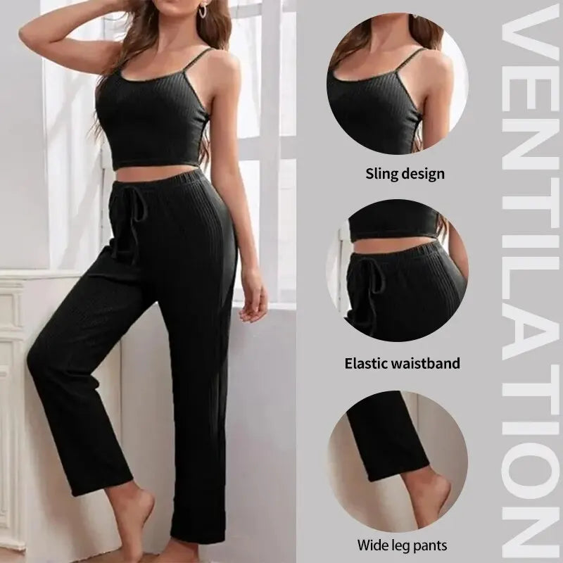 Sling Top, Pants & Robe | Elegant Summer Pajama Set for Home & Lounge Wear