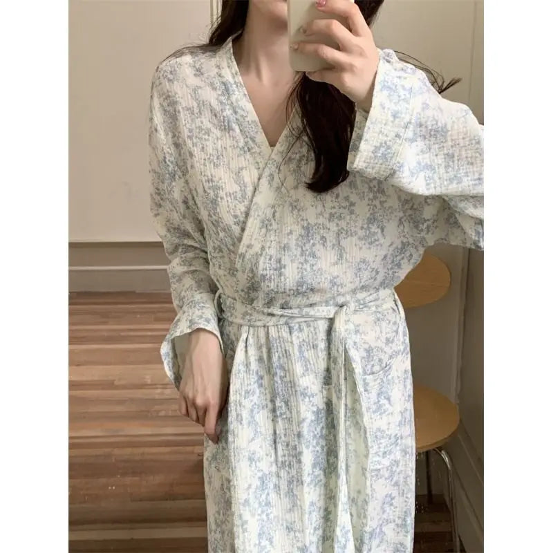 Long-Sleeve Printed Kimono Bathrobe