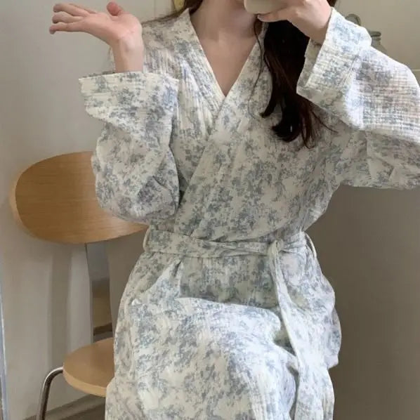 Long-Sleeve Printed Kimono Bathrobe