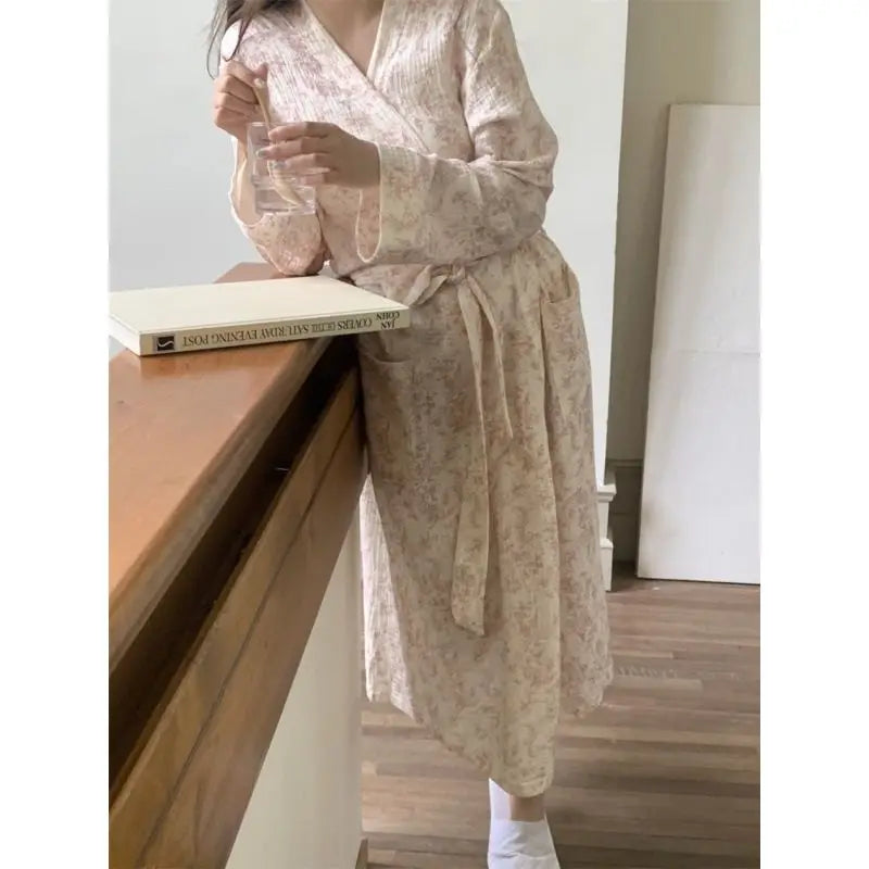 Long-Sleeve Printed Kimono Bathrobe