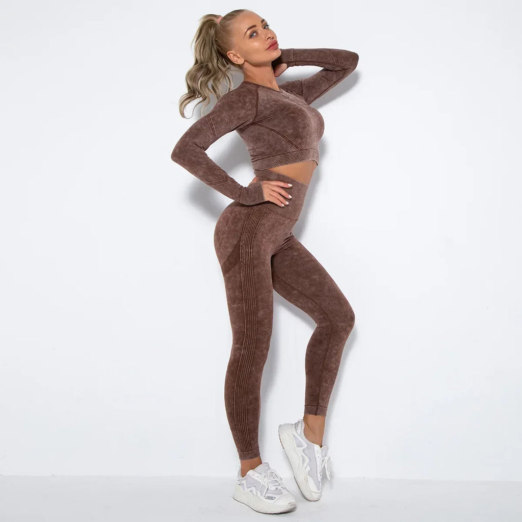 Long Sleeve Top & Hip-Lifting Leggings (2-Piece)