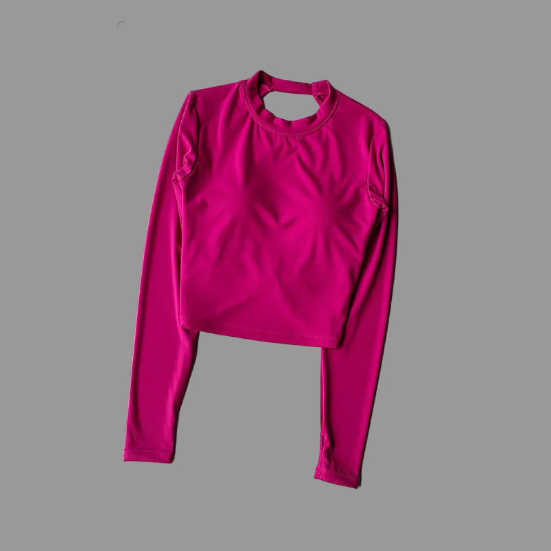 Sexy Big Backless Fitness T-shirt - Seamless Slim-Fit Long Sleeve - Glowbitz.store