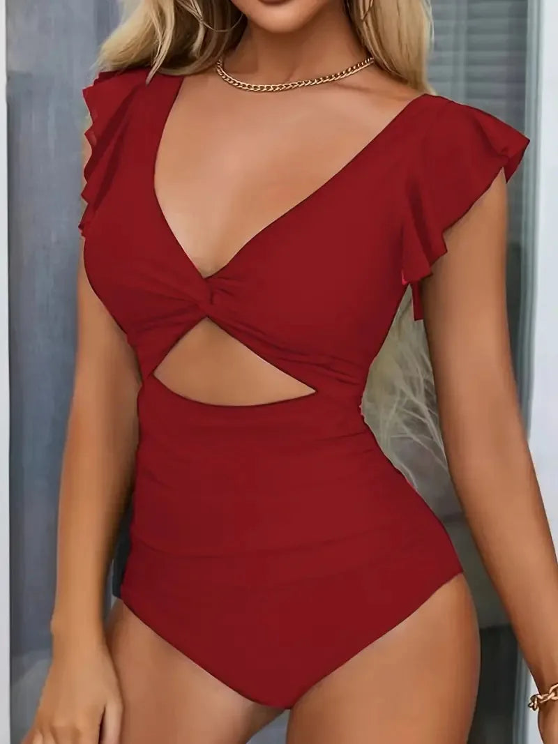 Contrast Mesh V-Neck Tummy Control One-Piece Swimsuit