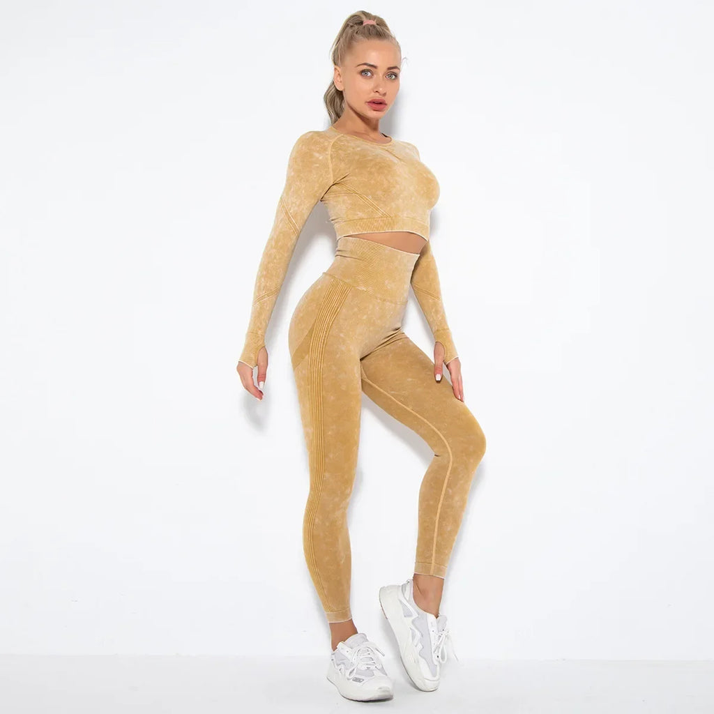 Long Sleeve Top & Hip-Lifting Leggings (2-Piece)