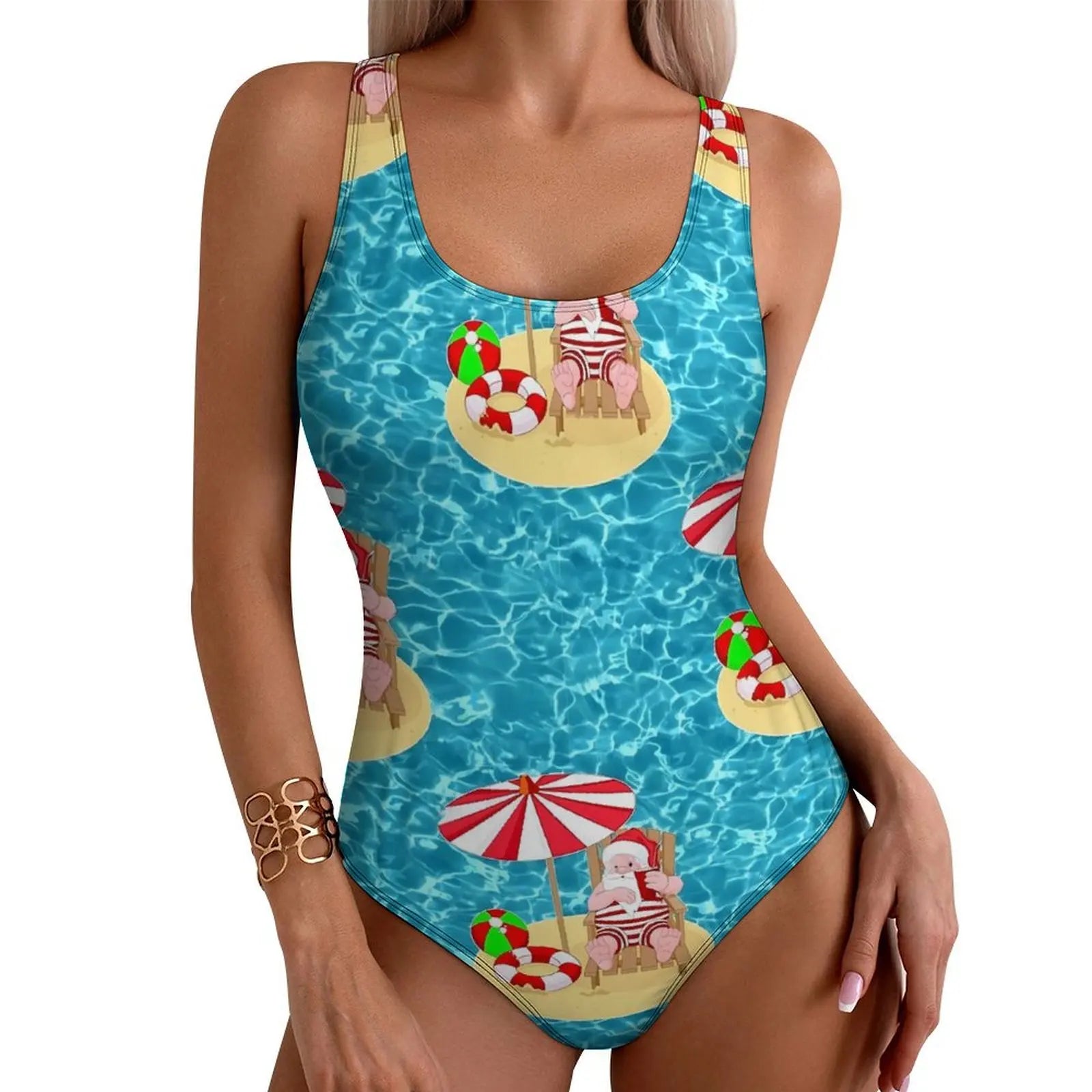 Christmas Santa Print Push Up One-Piece Swimsuit - Glowbitz.store