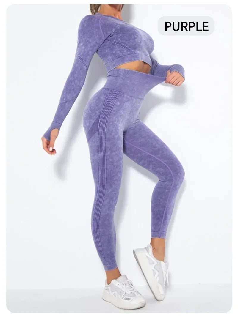 Long Sleeve Top & Hip-Lifting Leggings (2-Piece)