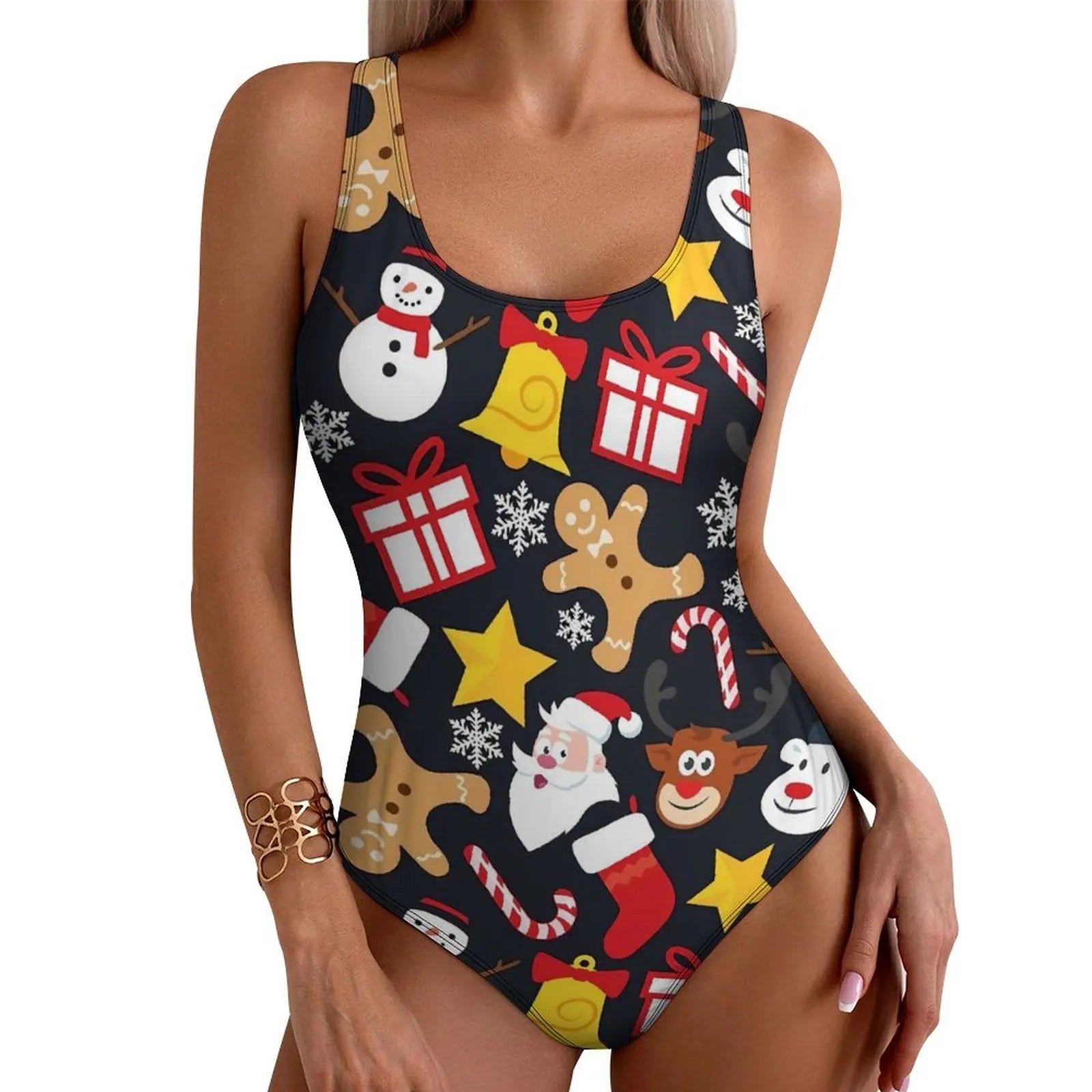 Christmas Santa Print Push Up One-Piece Swimsuit - Glowbitz.store