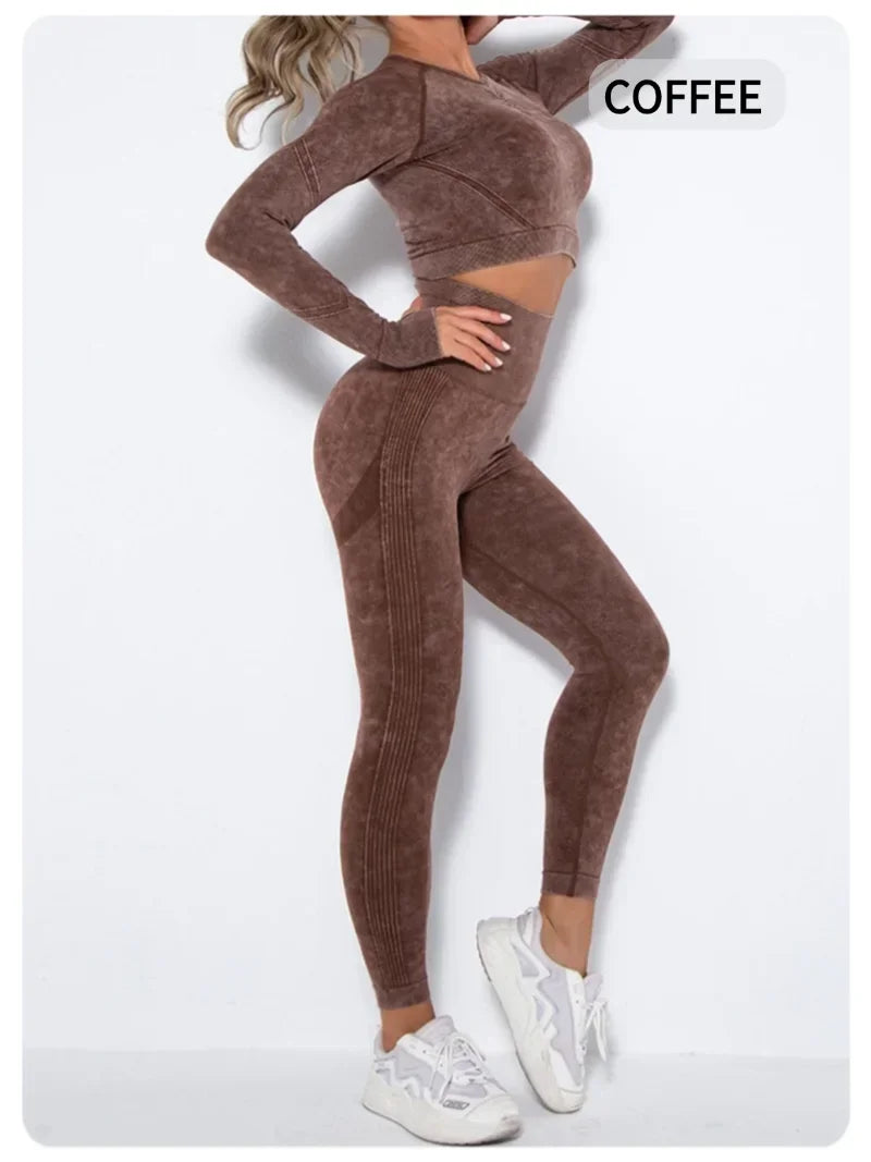 Long Sleeve Top & Hip-Lifting Leggings (2-Piece)