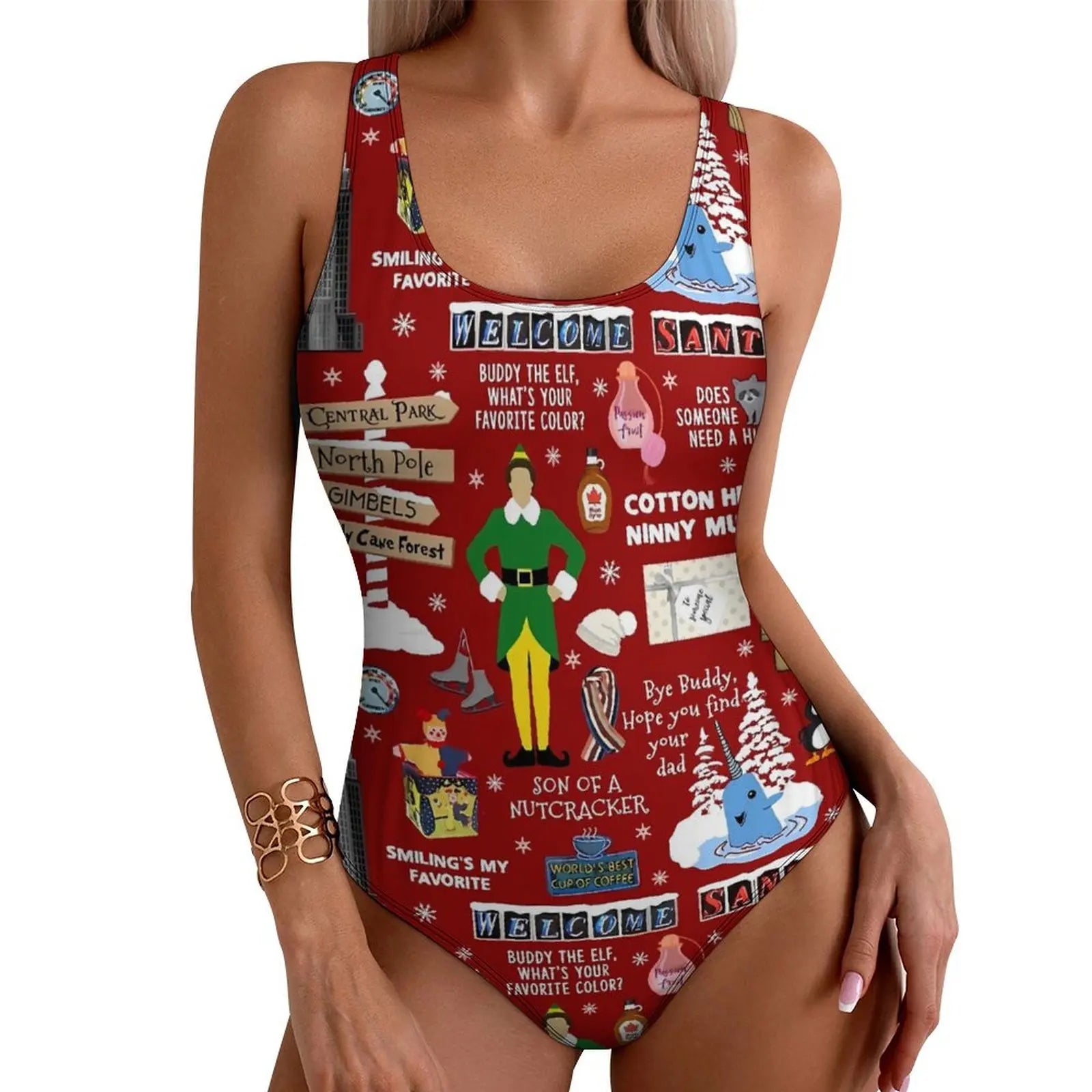 Christmas Santa Print Push Up One-Piece Swimsuit - Glowbitz.store