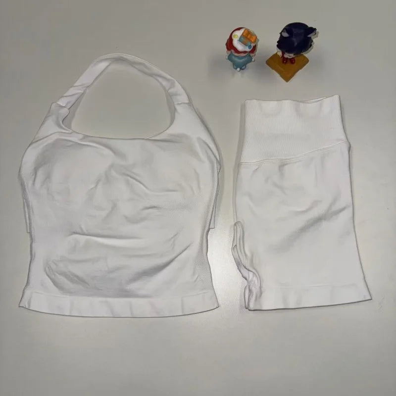 miflame Seamless Scrunch Shorts Set - Halter Sports Bra - Glowbitz.store