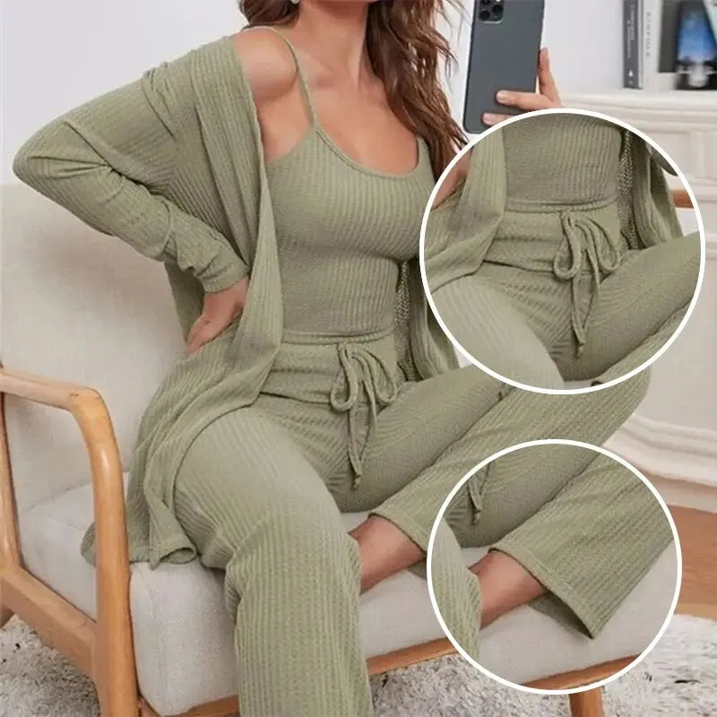 Sling Top, Pants & Robe | Elegant Summer Pajama Set for Home & Lounge Wear