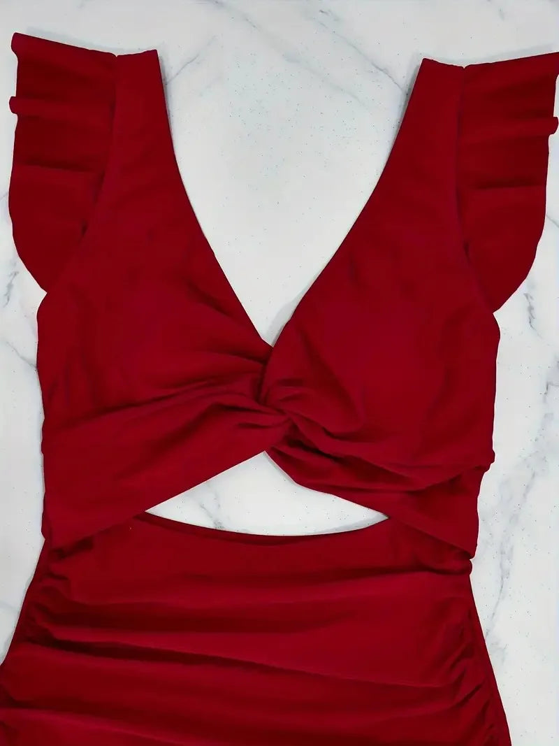 Contrast Mesh V-Neck Tummy Control One-Piece Swimsuit