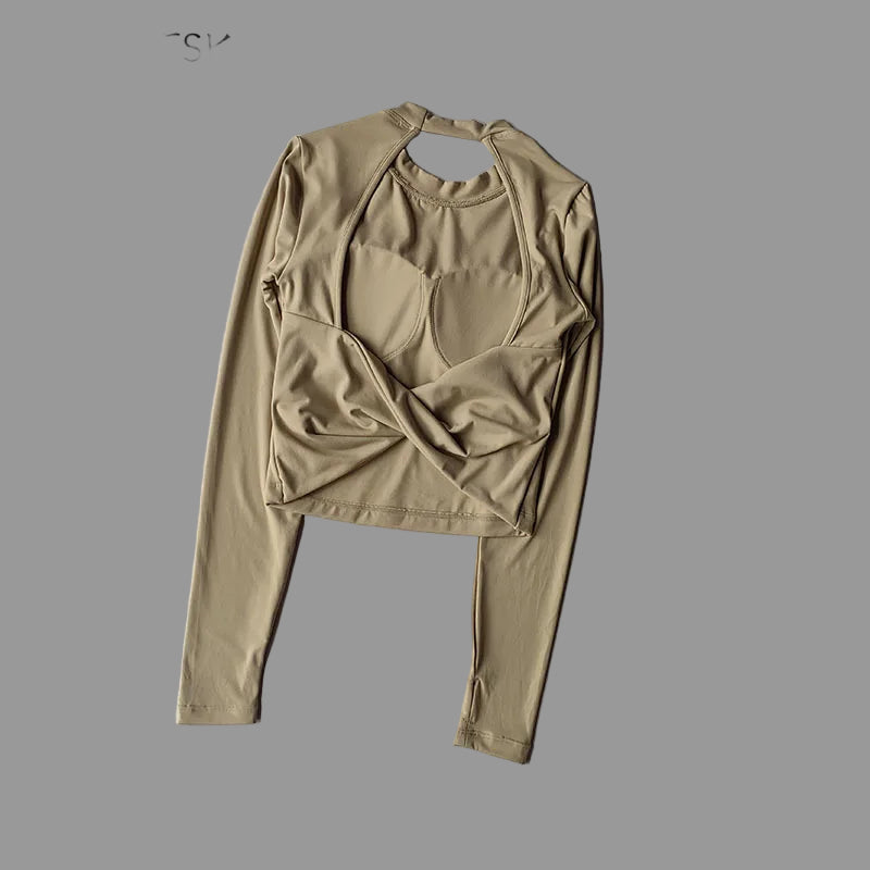 Sexy Big Backless Fitness T-shirt - Seamless Slim-Fit Long Sleeve - Glowbitz.store