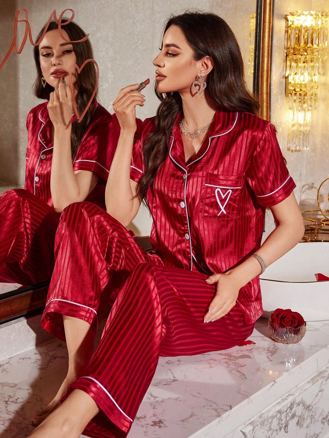 Satin Silk Striped Pajama Set