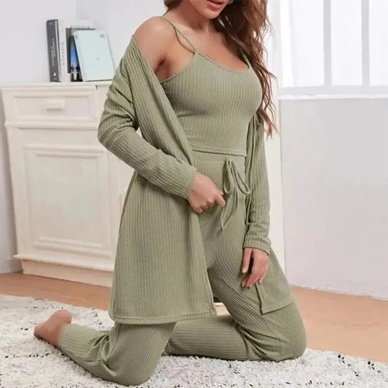 Sling Top, Pants & Robe | Elegant Summer Pajama Set for Home & Lounge Wear