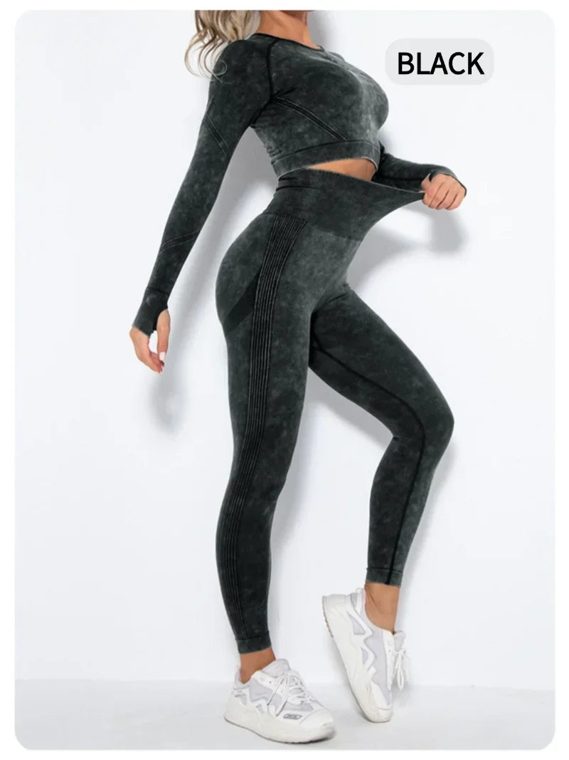 Long Sleeve Top & Hip-Lifting Leggings (2-Piece)