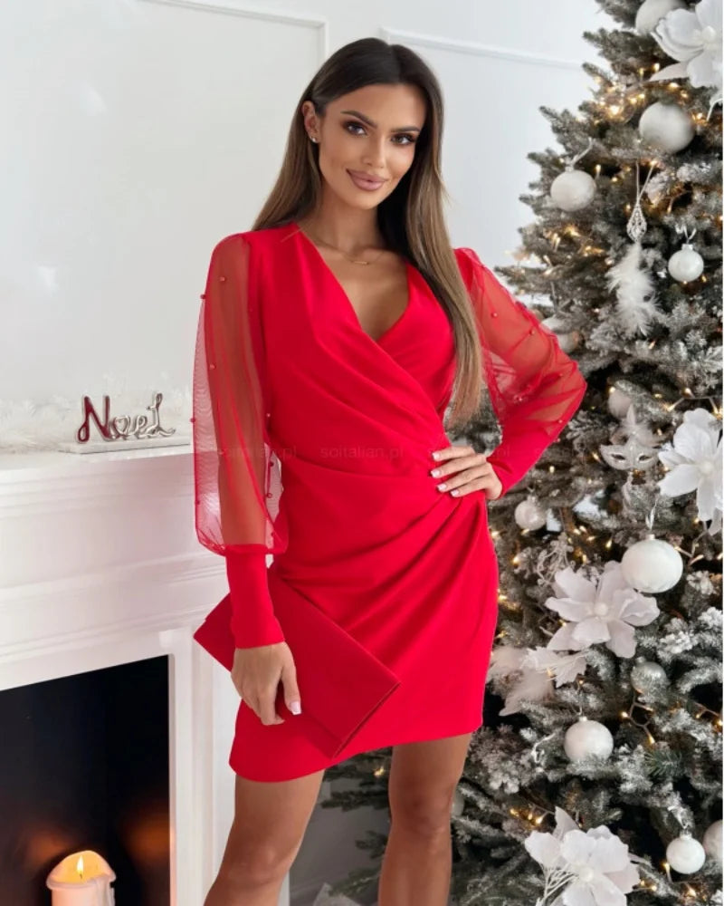 Floral Bat-Sleeve V-Neck Ruffle Dress – Casual Boho Knee