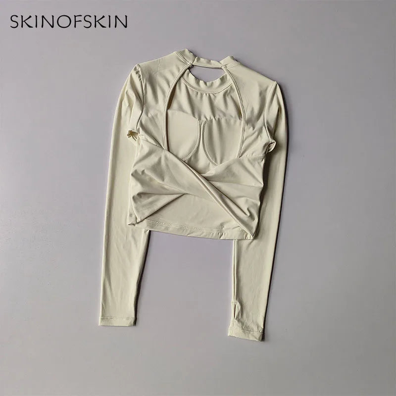 Sexy Big Backless Fitness T-shirt - Seamless Slim-Fit Long Sleeve - Glowbitz.store