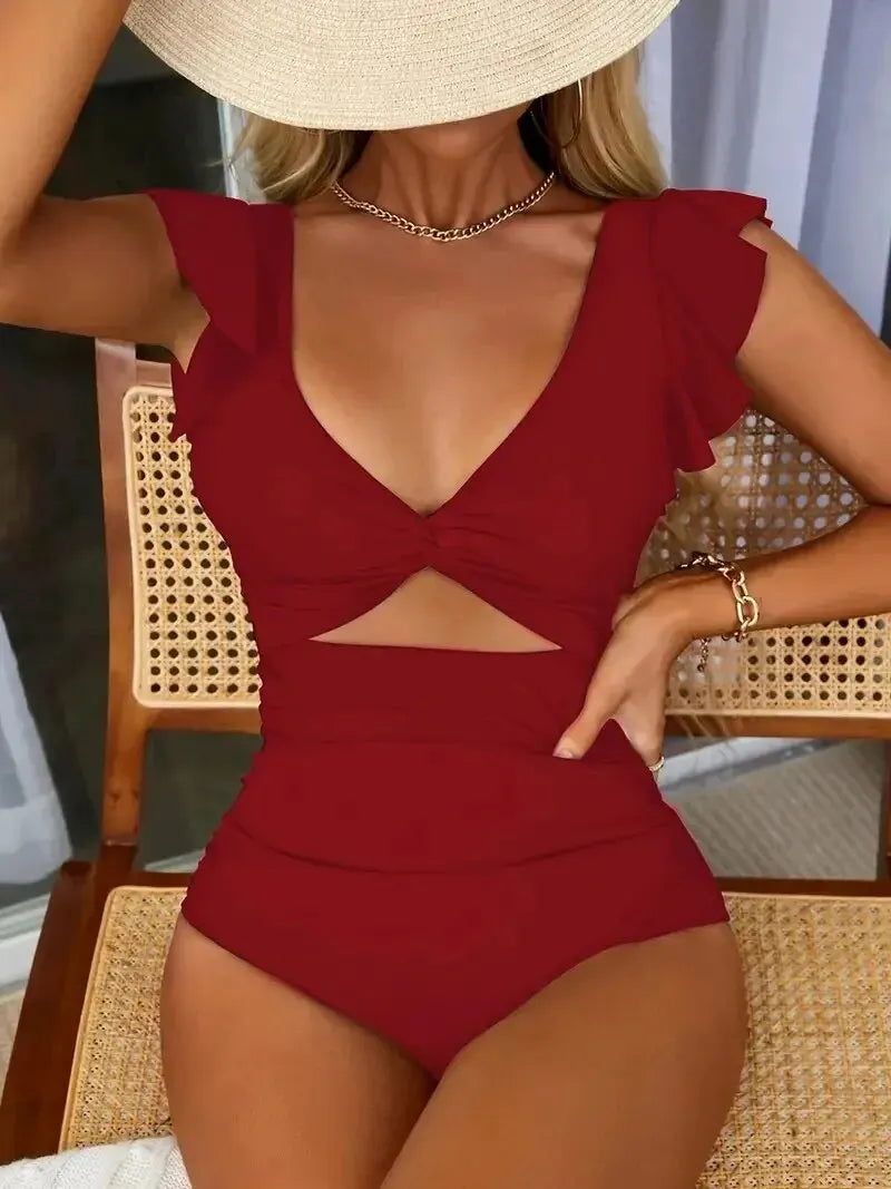 Contrast Mesh V-Neck Tummy Control One-Piece Swimsuit