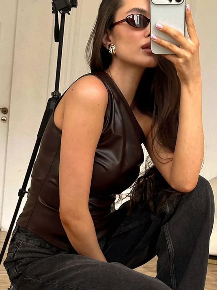 Sexy Irregular Sleeveless Zipper Tee High Street Style