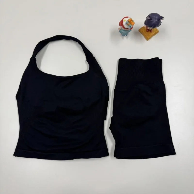 miflame Seamless Scrunch Shorts Set - Halter Sports Bra - Glowbitz.store