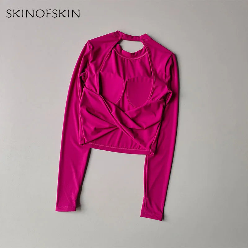 Sexy Big Backless Fitness T-shirt - Seamless Slim-Fit Long Sleeve - Glowbitz.store